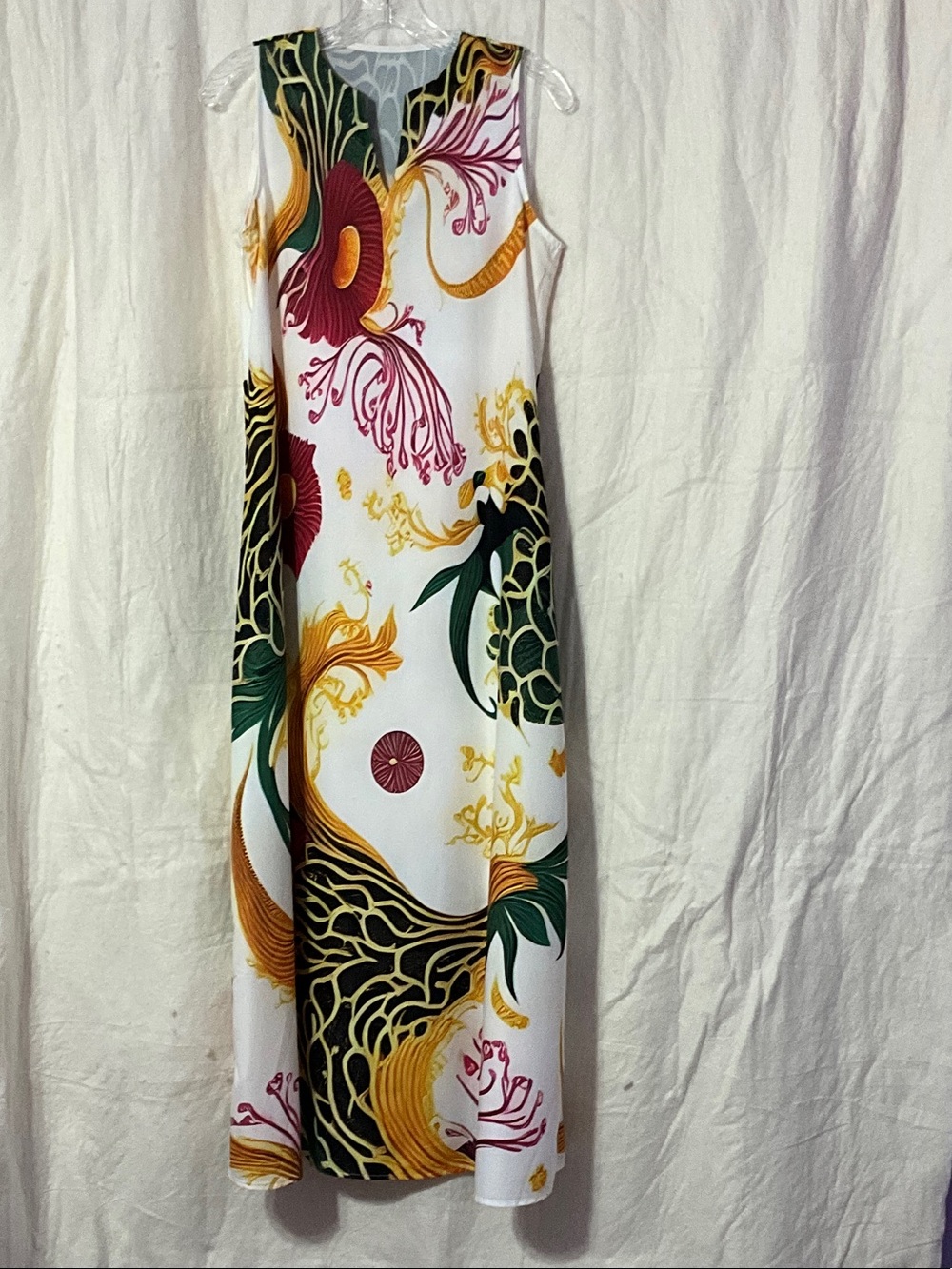 White Sleeveless Floral Print Maxi Dress - Multicolor
